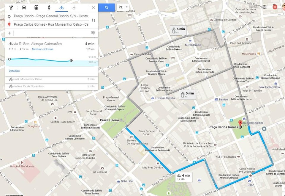 Google Maps passa a mostrar rotas de bicicleta em Curitiba